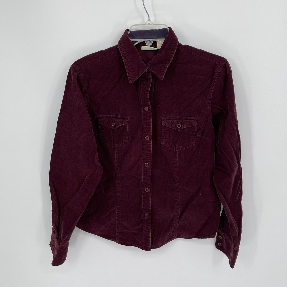 St. John's Bay Women's Maroon Corduroy Long Sleeve Button Up Shirt Size M